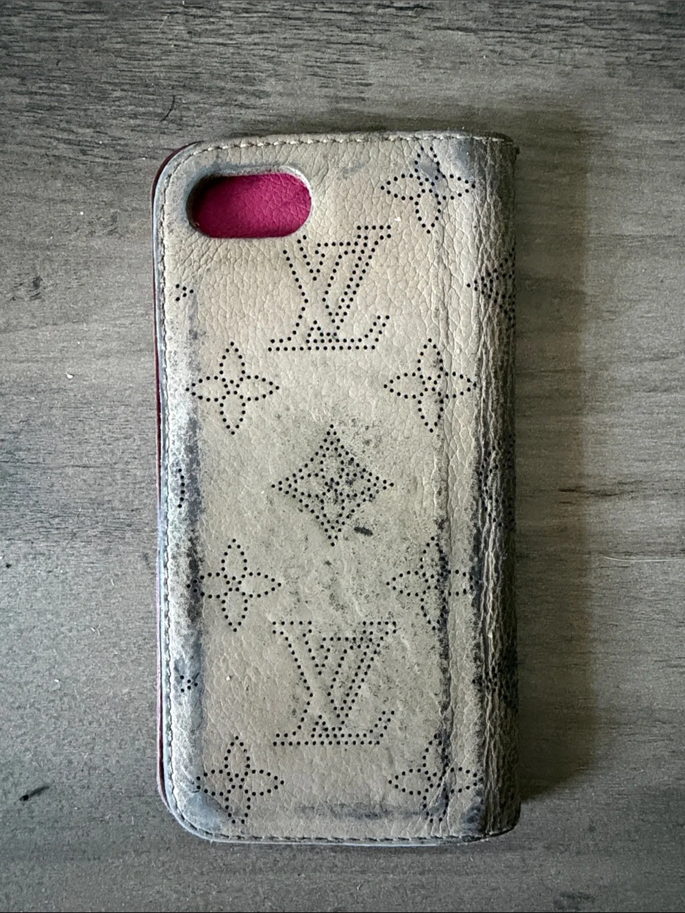 AUTHENTIC Louis Vuitton Beige Perforated Monogram Phone Wallet